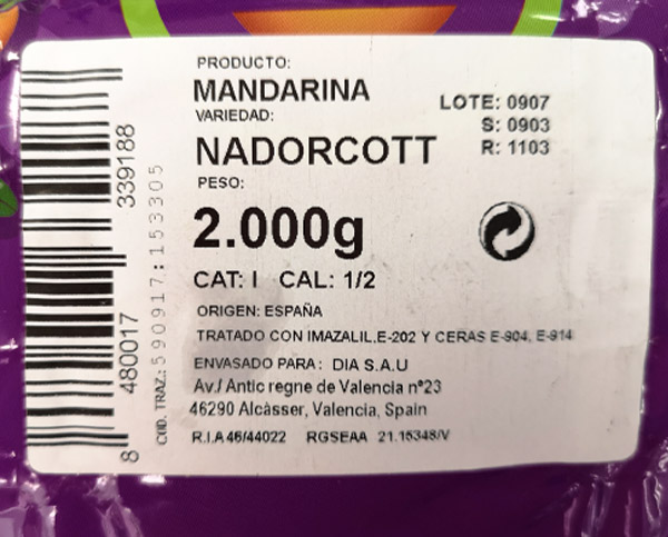 Etiqueta de bolsa de mandarinaa